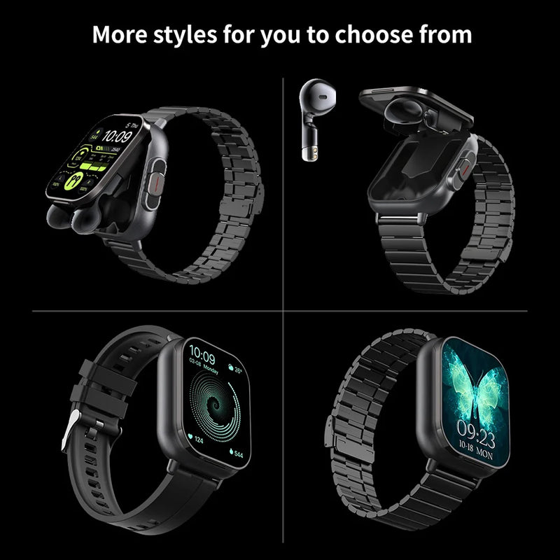 TWS 2 em 1 Smart Sports Watch sem fio Bluetooth Headset Calling Health Monitor Fitness Record Relógios com fone de ouvido