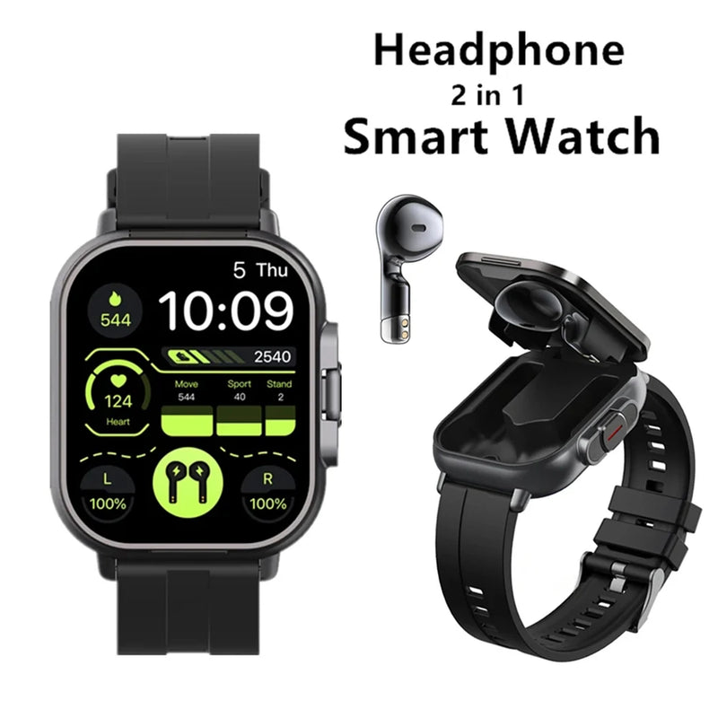 TWS 2 em 1 Smart Sports Watch sem fio Bluetooth Headset Calling Health Monitor Fitness Record Relógios com fone de ouvido