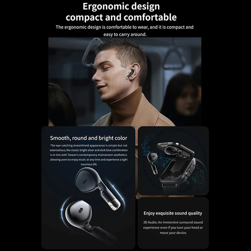 TWS 2 em 1 Smart Sports Watch sem fio Bluetooth Headset Calling Health Monitor Fitness Record Relógios com fone de ouvido