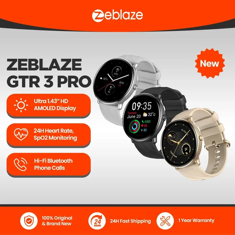 Zeblaze GTR 3 Pro Chamada de voz Relógio inteligente 1,43" AMOLED Display 316L Estrutura de aço inoxidável Rastreamento de fitness Smartwatch